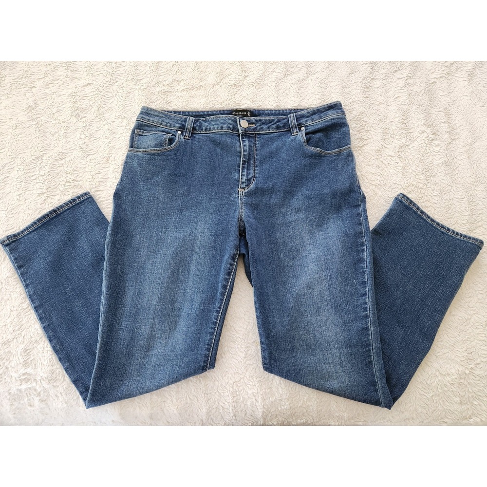 Susan Graver Jeans Womens 14P Blue Stretch Denim Straight Leg Pants Medium Wash